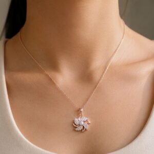 ✨ Rose Gold Floral Sparkle Pendant Necklace