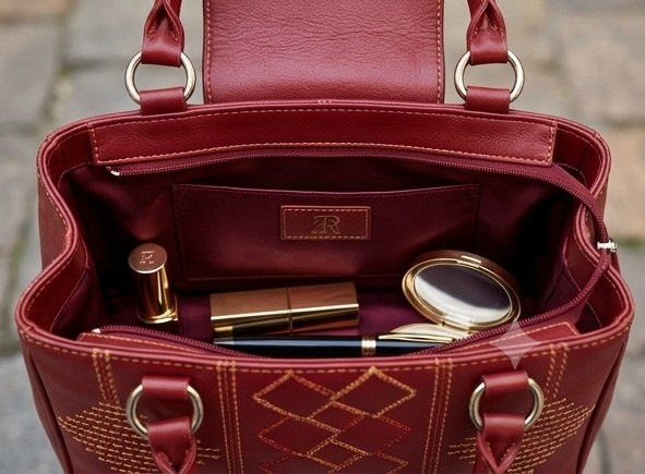Elegant Burgundy Embroidered Satchel Handbag - Image 3