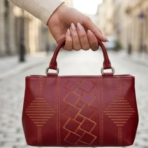 Elegant Burgundy Embroidered Satchel Handbag