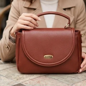 Premium Women's Pebbled Vegan Leather Crossbody Satchel - Chestnut Brown
