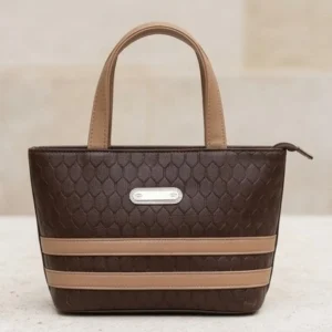 Elegant Women's Textured Faux Leather Handbag with Contrast Stripes