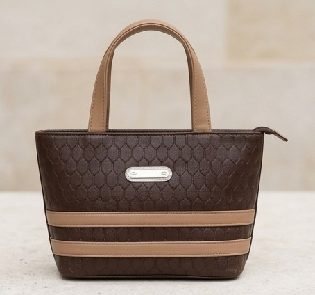 Elegant Women's Textured Faux Leather Handbag with Contrast Stripes