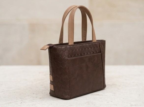 Elegant Women's Textured Faux Leather Handbag with Contrast Stripes - Image 2
