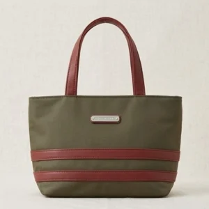 Classic Olive Green Everyday Tote Bag with Burgundy Accents