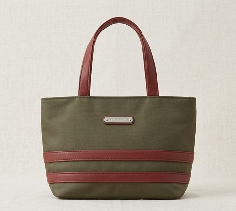 Classic Olive Green Everyday Tote Bag with Burgundy Accents