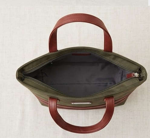 Classic Olive Green Everyday Tote Bag with Burgundy Accents - Image 2