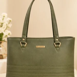 Women's Elegant Olive Green Faux Leather Tote Bag