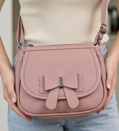 Elegant Blush Pink Bow-Detail Crossbody Sling Bag - Image 4