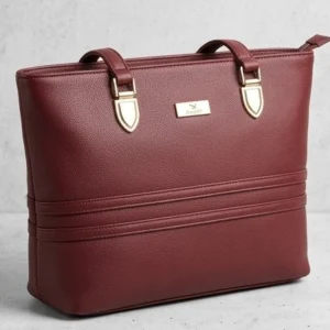 Elegant Burgundy Structured Faux Leather Tote Bag