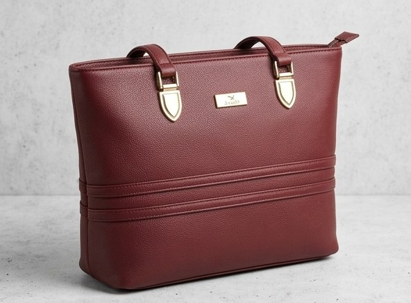 Elegant Burgundy Structured Faux Leather Tote Bag