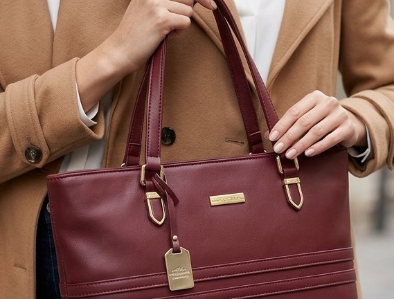 Elegant Burgundy Structured Faux Leather Tote Bag - Image 3