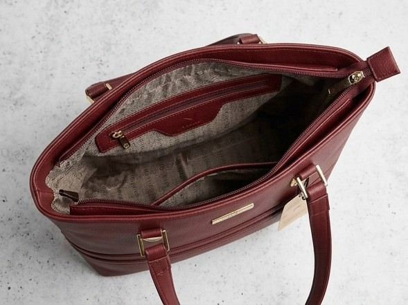 Elegant Burgundy Structured Faux Leather Tote Bag - Image 2