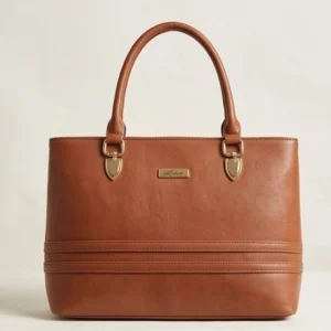 Premium Tan Faux Leather Structured Tote Bag for Women