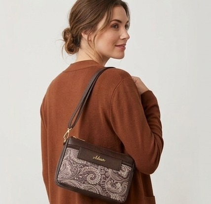 Women's Brown Floral Tapestry Crossbody Sling Bag - Image 4