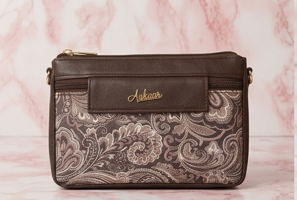 Women's Brown Floral Tapestry Crossbody Sling Bag - Image 3