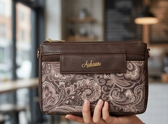 Women's Brown Floral Tapestry Crossbody Sling Bag