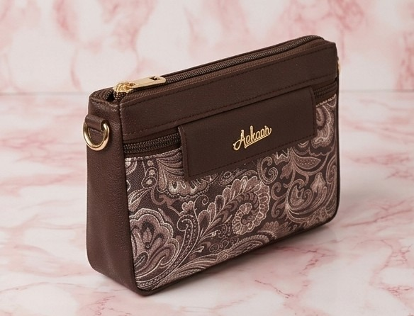 Women's Brown Floral Tapestry Crossbody Sling Bag - Image 2