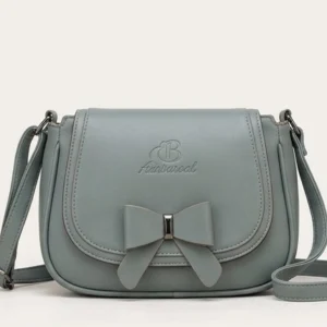 Elegant Dusty Blue Crossbody Sling Bag for Women | Vegan Leather Shoulder Purse with Cute Bow Detail & Adjustable Strap