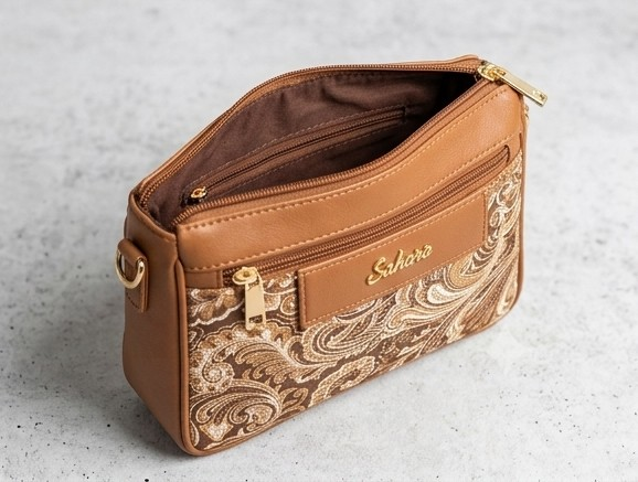 Women's Brown Vintage Tapestry Crossbody Bag - Image 2