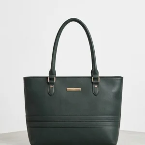 Structured Forest Green Tote Bag with Gold-Tone Hardware