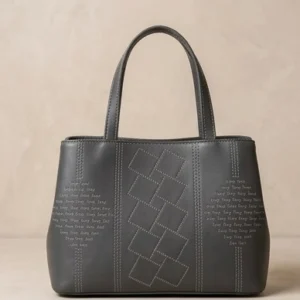 Slate Grey Embroidered Top-Handle Tote Bag