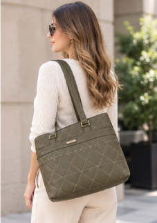 Elegant Olive Green Quilted Tote Bag - Image 2