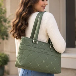 Olive Green Quilted Tote Bag