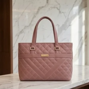 Elegant Dusty Rose Quilted Tote Bag with Detachable Strap