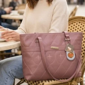 Vanessa & Co. Dusty Rose Quilted Shoulder Tote Bag with Decorative Charms