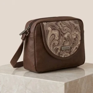 Women's Elegant Brown Paisley Crossbody Sling Bag