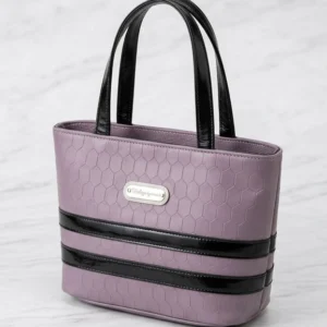 Women's Lavender Geometric Embossed Tote Handbag with Black Accents