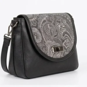 Elegant Monochrome Paisley Flap Crossbody Bag for Women Dark Blue