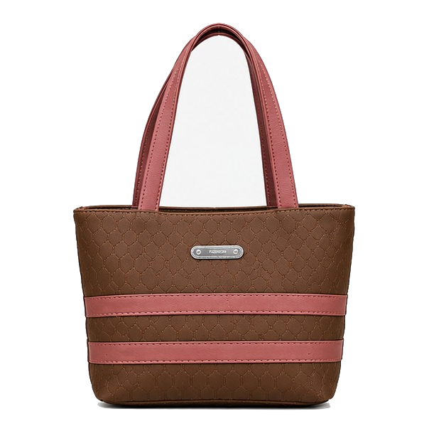 Women's Textured Geometric Shoulder Tote Bag - Brown & Pink