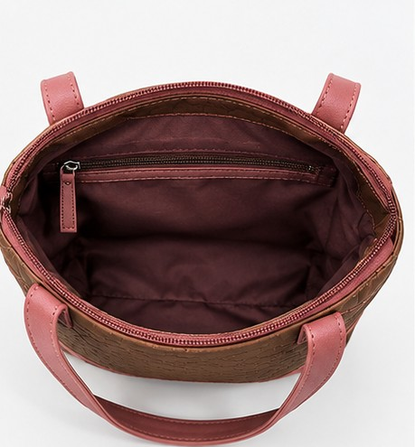 Women's Textured Geometric Shoulder Tote Bag - Brown & Pink - Image 4