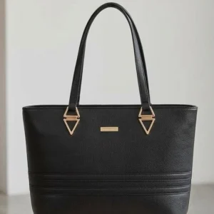 Classic Black Structured Tote Bag with Gold-Tone Hardware