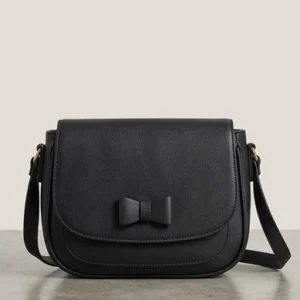Title: Elegant Black Flap Crossbody Bag with Bow Detail
