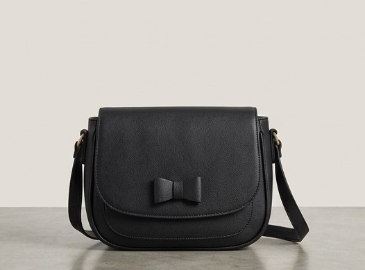 Title: Elegant Black Flap Crossbody Bag with Bow Detail