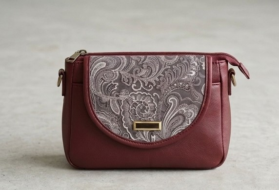 Elegant Maroon Jacquard Crossbody Sling Bag for Women