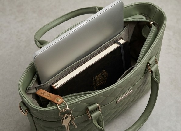 Premium Quilted Laptop Tote Bag - Sage Green Pricing - Image 5