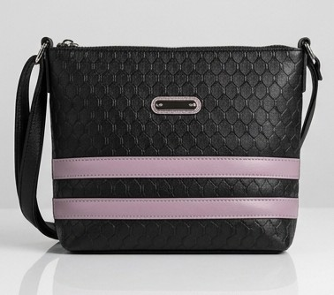 Textured Black Crossbody Bag with Mauve Accent Stripes