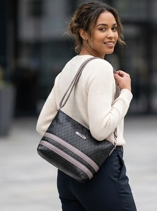 Textured Black Crossbody Bag with Mauve Accent Stripes - Image 2