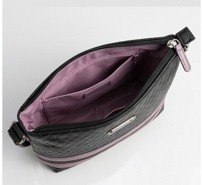 Textured Black Crossbody Bag with Mauve Accent Stripes - Image 3