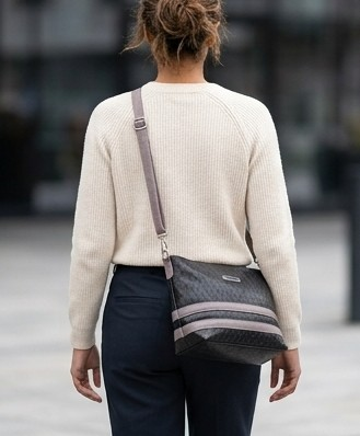Textured Black Crossbody Bag with Mauve Accent Stripes - Image 4