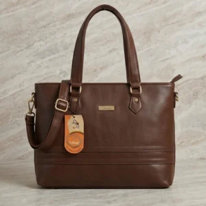 Genuine Leather Classic Tote Bag - Dark Brown
